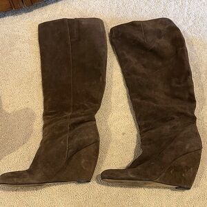 Nine West Dark Brown Suede Wedge Boots